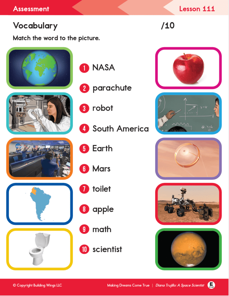 Screenshot of a Readtopia vocabulary word - image matching game.