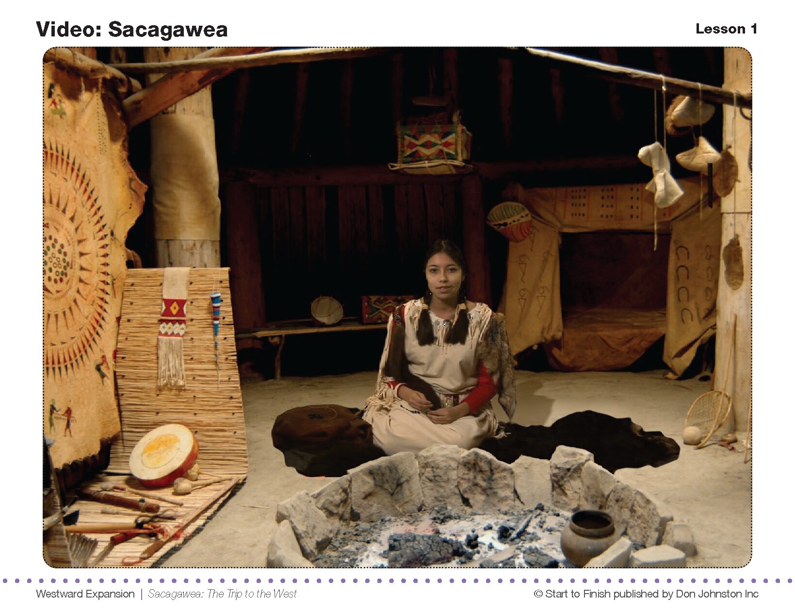 Actor portraying Sacagawea in her hut.